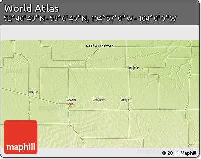 Physical 3D Map of the Area around 52° 53' 45" N, 104° 28' 29" W