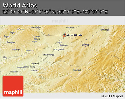 Physical 3D Map of the Area around 52° 53' 45" N, 105° 28' 29" E