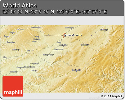 Physical 3D Map of the Area around 52° 53' 45" N, 105° 28' 29" E