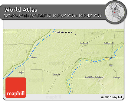 Physical 3D Map of the Area around 52° 53' 45" N, 106° 10' 30" W