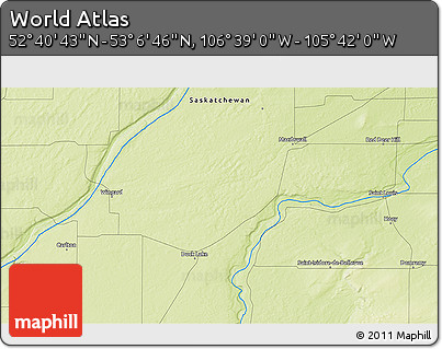Physical 3D Map of the Area around 52° 53' 45" N, 106° 10' 30" W