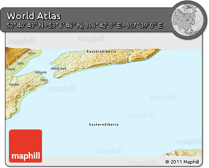 Physical 3D Map of the Area around 52° 53' 45" N, 107° 10' 30" E