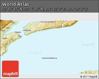 Physical 3D Map of the Area around 52° 53' 45" N, 107° 10' 30" E