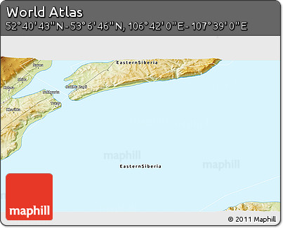 Physical 3D Map of the Area around 52° 53' 45" N, 107° 10' 30" E