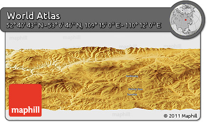 Physical Panoramic Map of the Area around 52° 53' 45" N, 109° 43' 29" E
