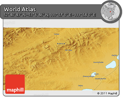 Physical 3D Map of the Area around 52° 53' 45" N, 111° 25' 30" E