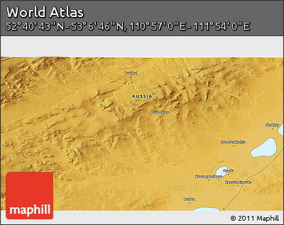 Physical 3D Map of the Area around 52° 53' 45" N, 111° 25' 30" E