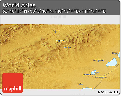 Physical 3D Map of the Area around 52° 53' 45" N, 111° 25' 30" E