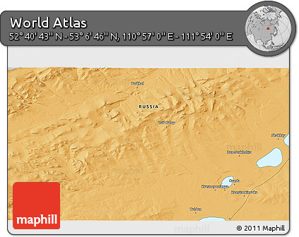 Political 3D Map of the Area around 52° 53' 45" N, 111° 25' 30" E
