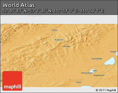 Political 3D Map of the Area around 52° 53' 45" N, 111° 25' 30" E