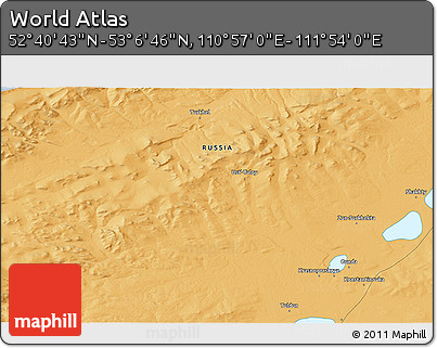 Political 3D Map of the Area around 52° 53' 45" N, 111° 25' 30" E