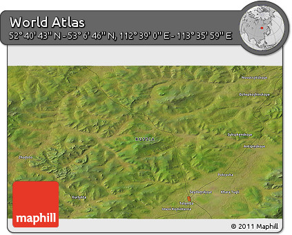 Satellite 3D Map of the Area around 52° 53' 45" N, 113° 7' 30" E