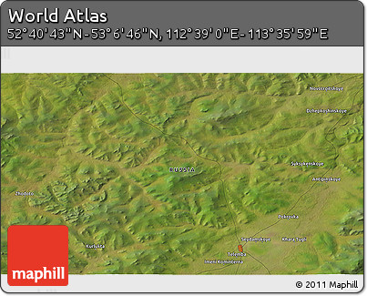 Satellite 3D Map of the Area around 52° 53' 45" N, 113° 7' 30" E