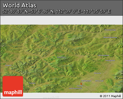 Satellite 3D Map of the Area around 52° 53' 45" N, 113° 7' 30" E