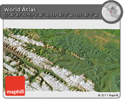 Satellite 3D Map of the Area around 52° 53' 45" N, 117° 13' 29" W