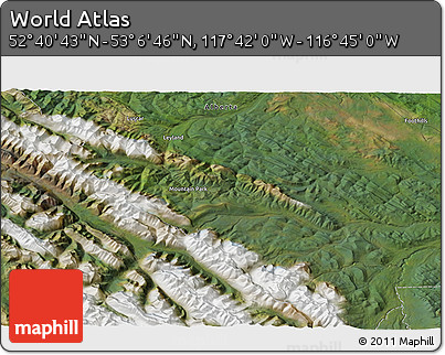 Satellite 3D Map of the Area around 52° 53' 45" N, 117° 13' 29" W