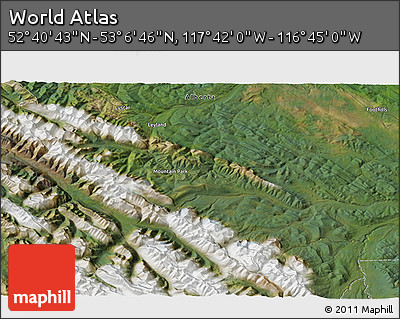 Satellite 3D Map of the Area around 52° 53' 45" N, 117° 13' 29" W