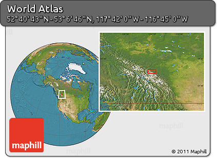 Satellite Location Map of the Area around 52° 53' 45" N, 117° 13' 29" W