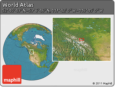 Satellite Location Map of the Area around 52° 53' 45" N, 117° 13' 29" W