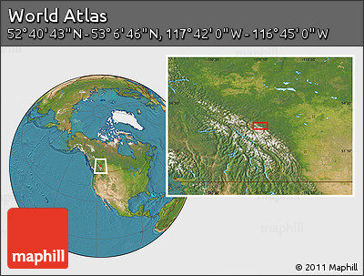 Satellite Location Map of the Area around 52° 53' 45" N, 117° 13' 29" W