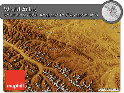 Physical Map of the Area around 52° 53' 45" N, 117° 13' 29" W