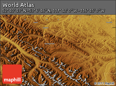 Physical Map of the Area around 52° 53' 45" N, 117° 13' 29" W