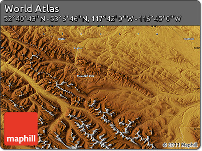 Physical Map of the Area around 52° 53' 45" N, 117° 13' 29" W