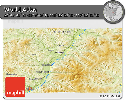 Physical 3D Map of the Area around 52° 53' 45" N, 119° 4' 29" E