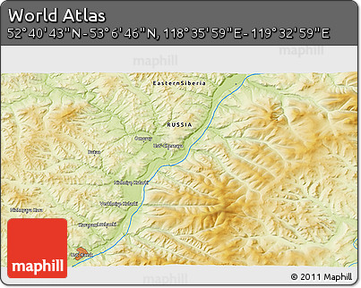 Physical 3D Map of the Area around 52° 53' 45" N, 119° 4' 29" E