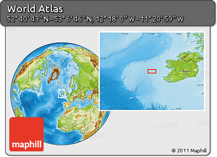 Physical Location Map of the Area around 52° 53' 45" N, 11° 49' 29" W