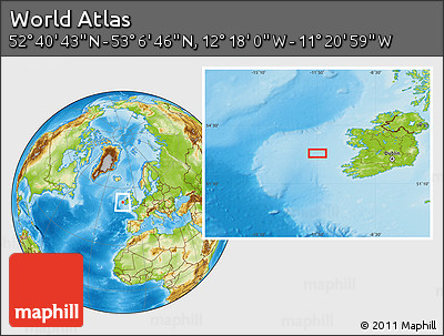 Physical Location Map of the Area around 52° 53' 45" N, 11° 49' 29" W