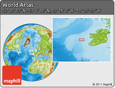 Physical Location Map of the Area around 52° 53' 45" N, 11° 49' 29" W