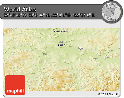 Physical 3D Map of the Area around 52° 53' 45" N, 122° 28' 29" E