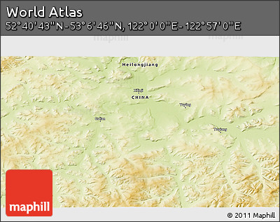 Physical 3D Map of the Area around 52° 53' 45" N, 122° 28' 29" E