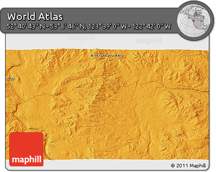 Political 3D Map of the Area around 52° 53' 45" N, 123° 10' 30" W