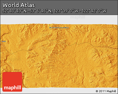 Political 3D Map of the Area around 52° 53' 45" N, 123° 10' 30" W