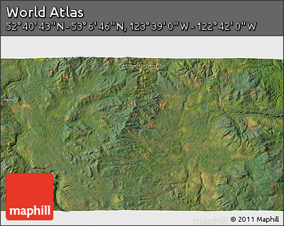 Satellite 3D Map of the Area around 52° 53' 45" N, 123° 10' 30" W