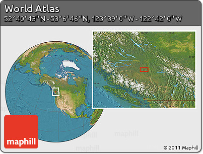 Satellite Location Map of the Area around 52° 53' 45" N, 123° 10' 30" W