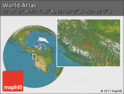 Satellite Location Map of the Area around 52° 53' 45" N, 123° 10' 30" W