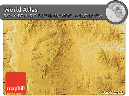 Physical Map of the Area around 52° 53' 45" N, 123° 10' 30" W