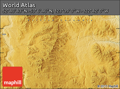Physical Map of the Area around 52° 53' 45" N, 123° 10' 30" W