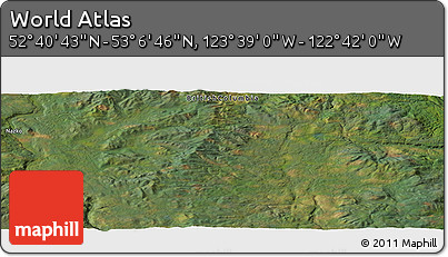 Satellite Panoramic Map of the Area around 52° 53' 45" N, 123° 10' 30" W