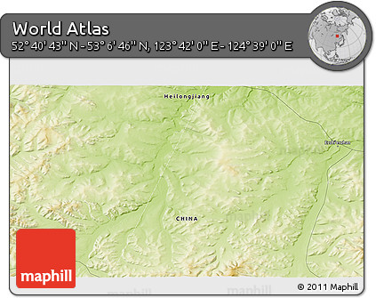 Physical 3D Map of the Area around 52° 53' 45" N, 124° 10' 30" E