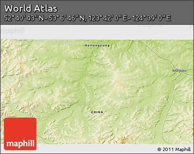 Physical 3D Map of the Area around 52° 53' 45" N, 124° 10' 30" E
