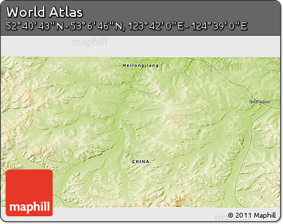 Physical 3D Map of the Area around 52° 53' 45" N, 124° 10' 30" E