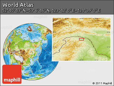 Physical Location Map of the Area around 52° 53' 45" N, 124° 10' 30" E