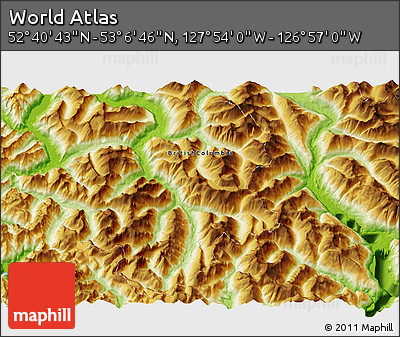 Physical 3D Map of the Area around 52° 53' 45" N, 127° 25' 30" W
