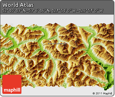 Physical 3D Map of the Area around 52° 53' 45" N, 127° 25' 30" W