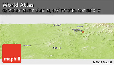 Physical Panoramic Map of the Area around 52° 53' 45" N, 128° 25' 30" E