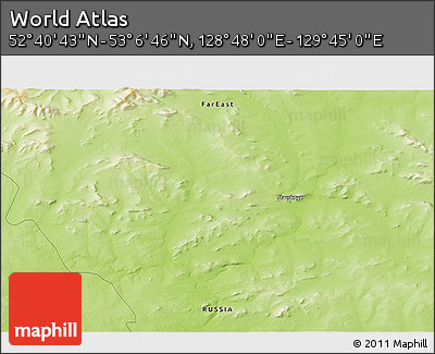 Physical 3D Map of the Area around 52° 53' 45" N, 129° 16' 30" E
